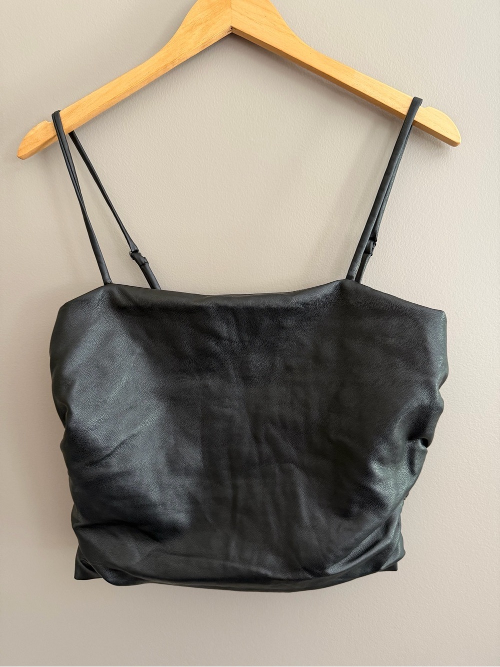 WAYF x Jourdan Sloane Black Faux Leather Crop Cami Tank Top Size Medium